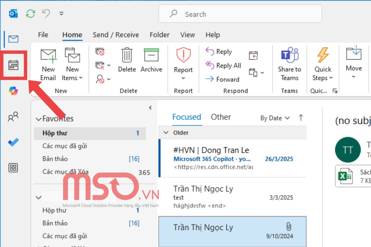 Mở chế độ xem Outlook Calendar