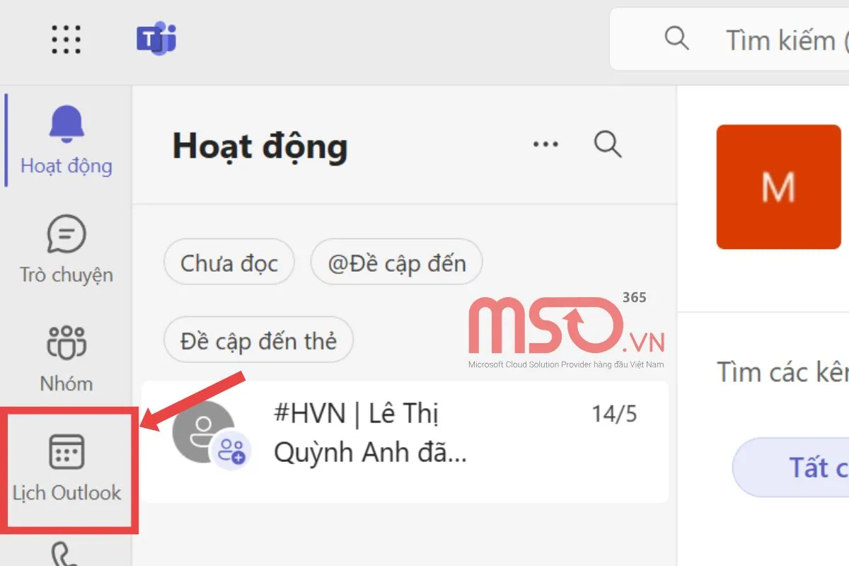 Quản lý lịch họp trên MS Team web