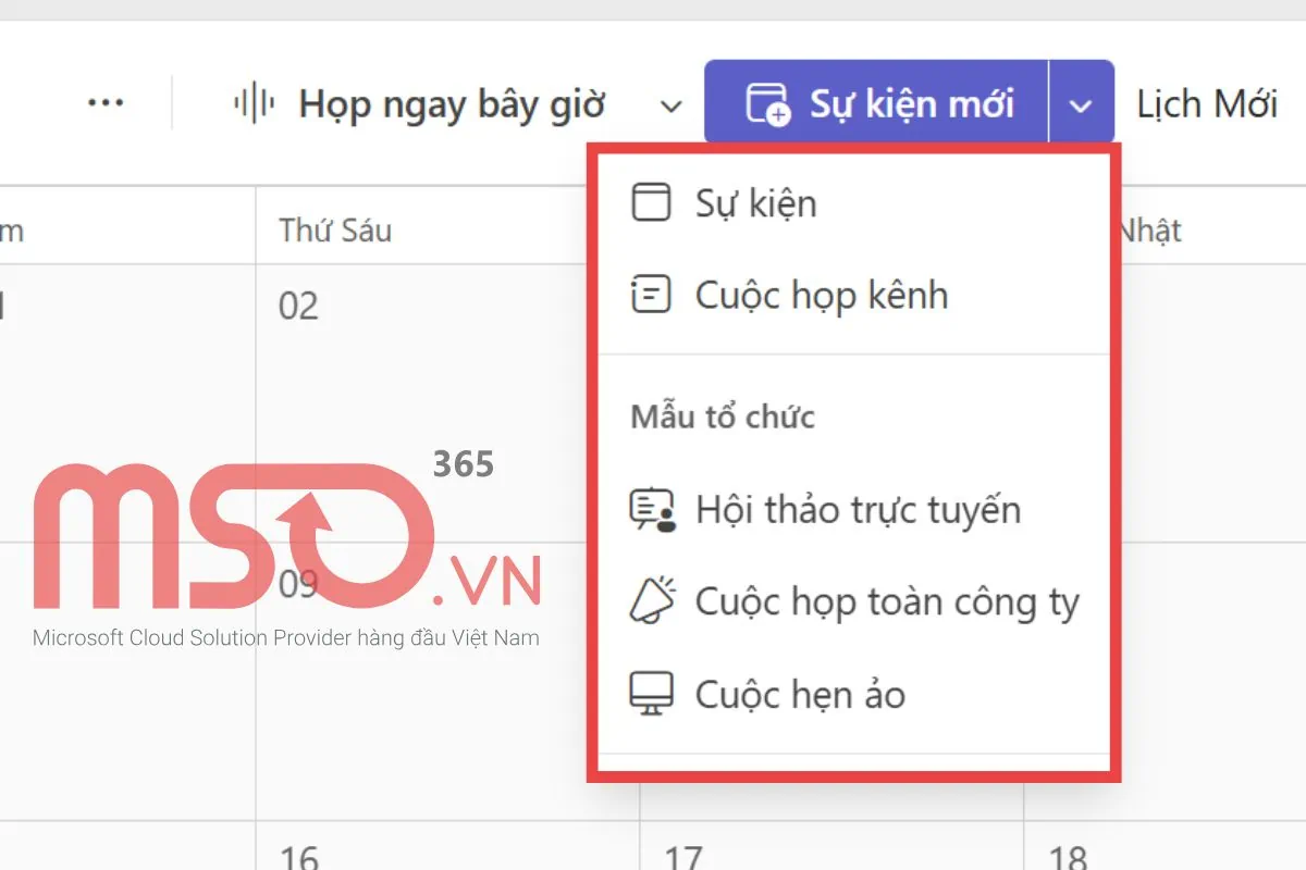 Quản lý lịch họp trên MS Team web
