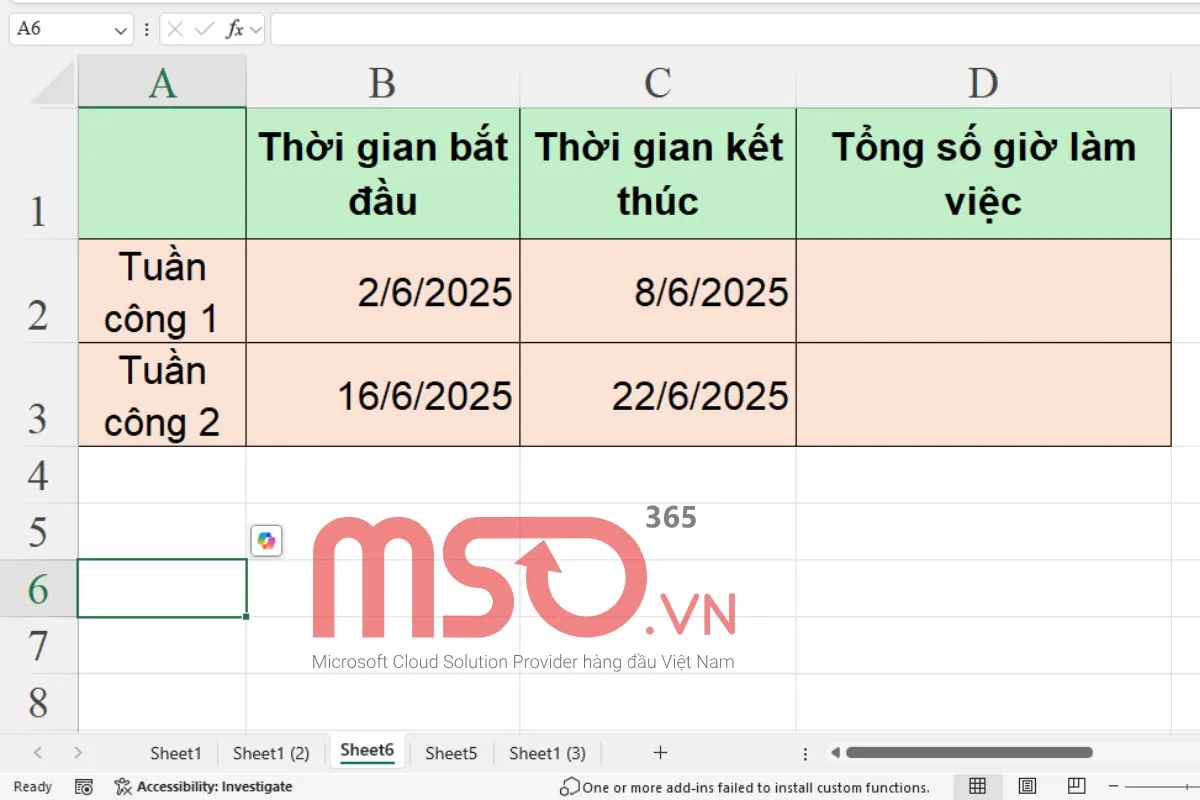 Sử dụng công thức trừ giờ trong Excel giữa hai ngày