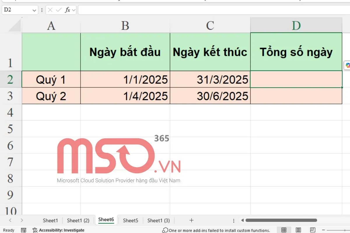 Cách Sử dụng hàm đếm ngày trong Excel - hàm DAYS360