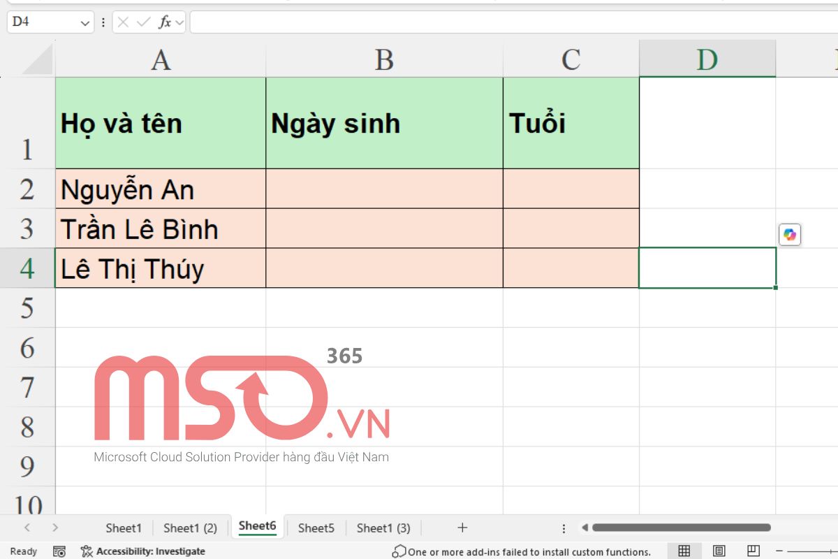 Sử dụng hàm tính số ngày trong Excel - DATE