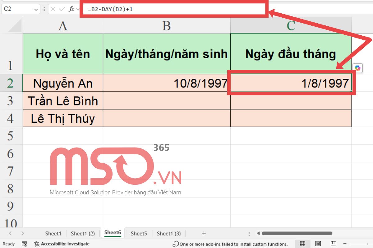 Cách sử dụng hàm tính số ngày trong Excel - hàm DAY