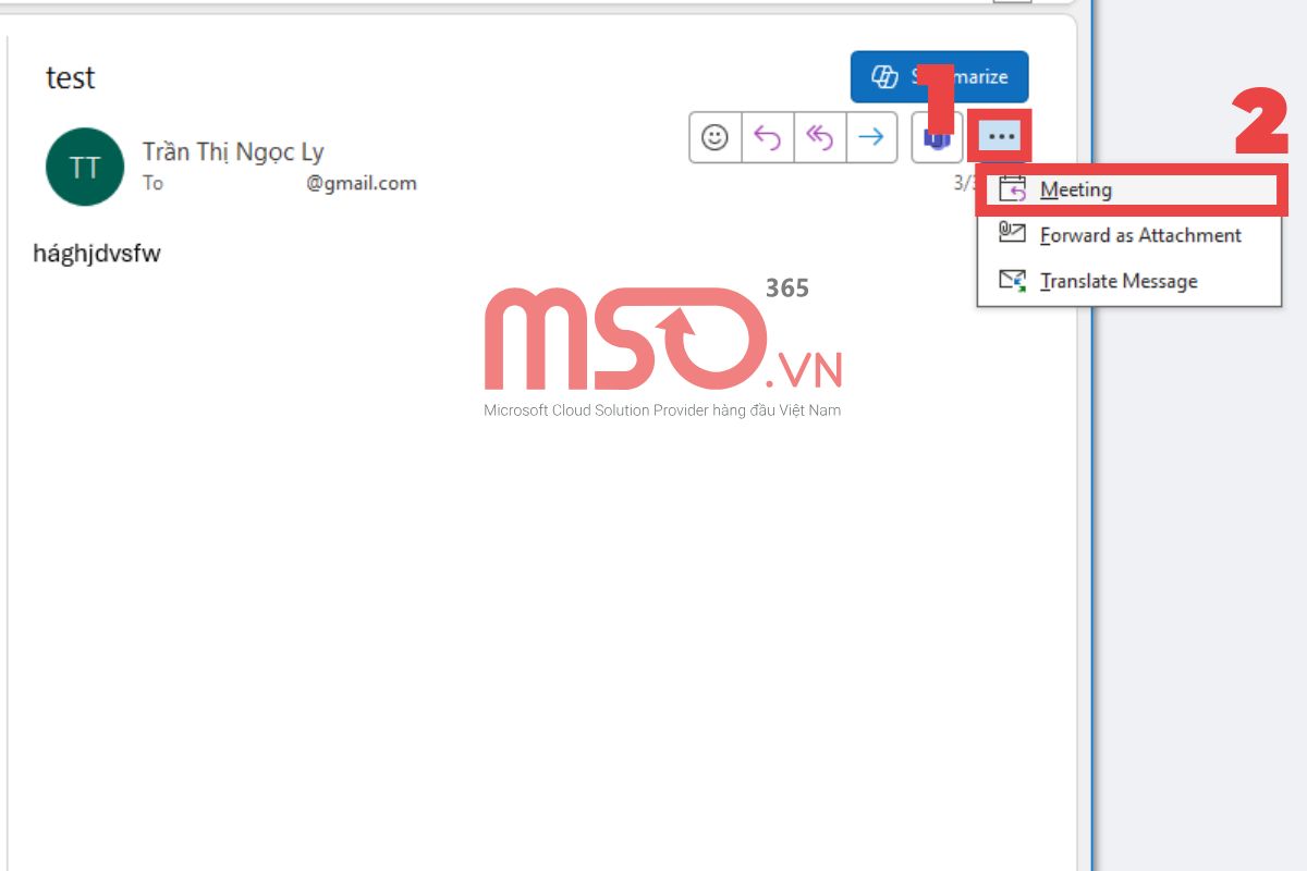 Tạo cuộc họp từ email trong Outlook