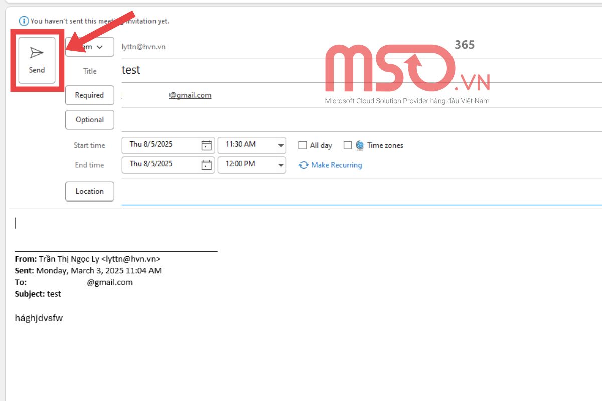 Tạo cuộc họp từ email trong Outlook