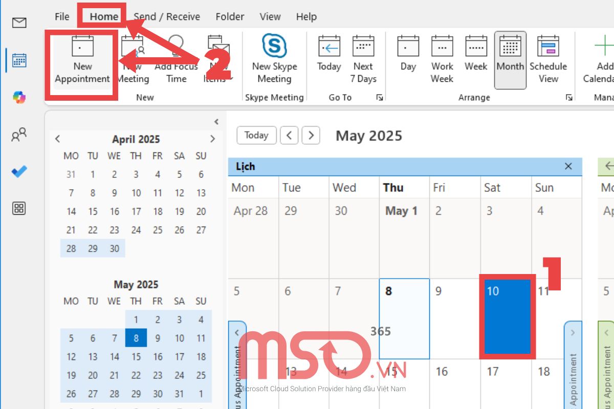 Tạo một cuộc hẹn trên Outlook Calendar