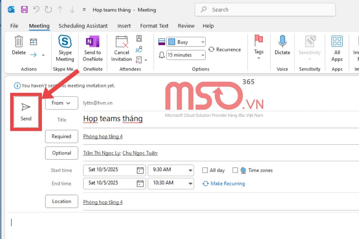Tạo một cuộc hẹn trên Outlook Calendar