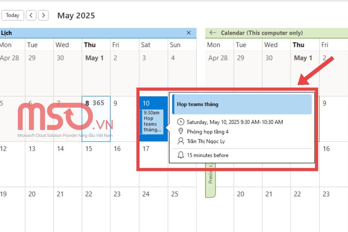 Tạo một cuộc hẹn trên Outlook Calendar