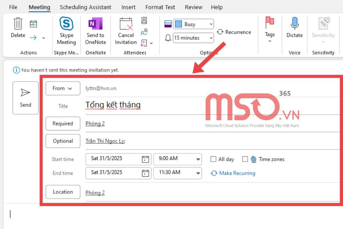 Tạo một cuộc hẹn trên Outlook Calendar