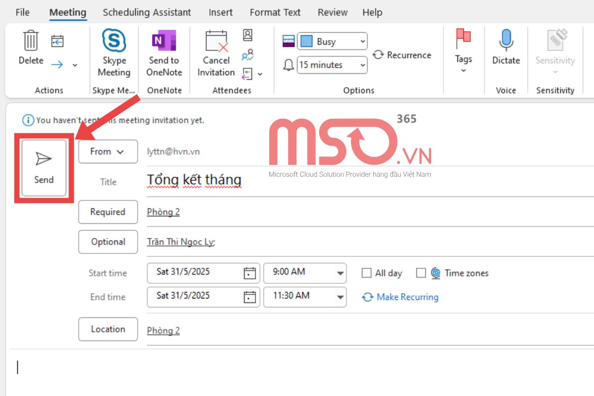 Tạo một cuộc hẹn trên Outlook Calendar
