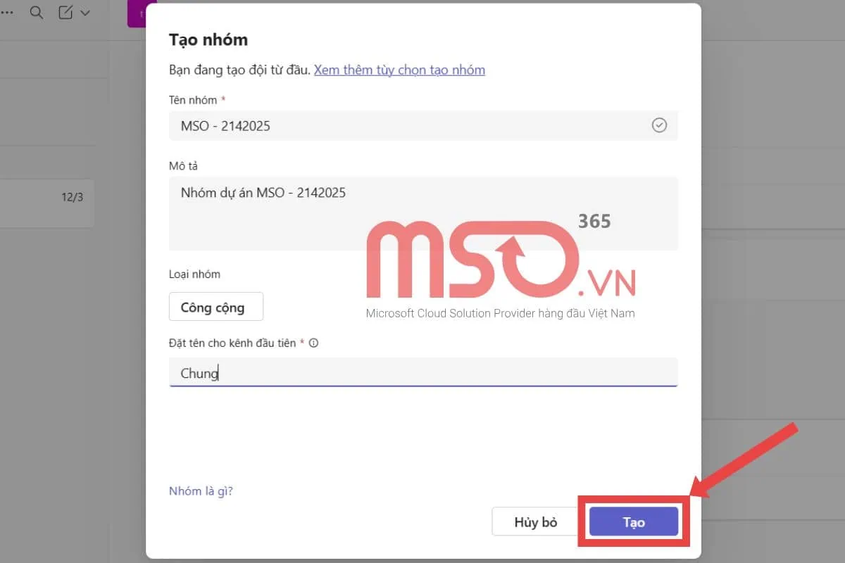 Tạo nhóm làm việc trên MS Team Online