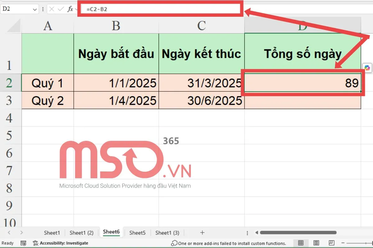 Cách tính số ngày trong Excel không cần hàm