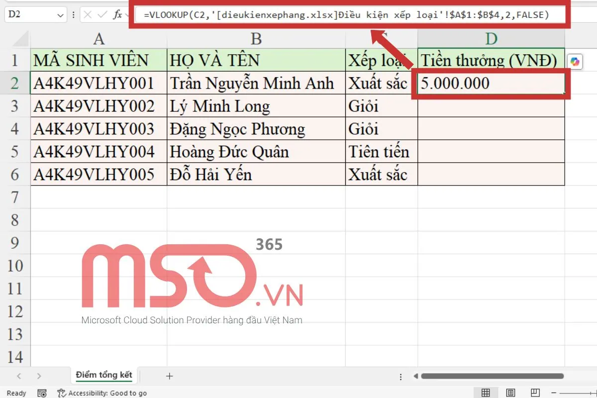 Cách dùng hàm VLOOKUP giữa 2 file để tìm dữ liệu