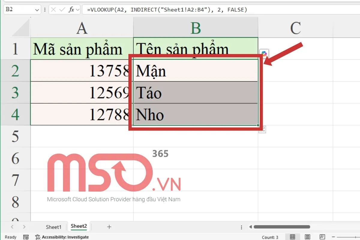 Cách dùng hàm VLOOKUP giữa 2 sheet kết hợp INDIRECT