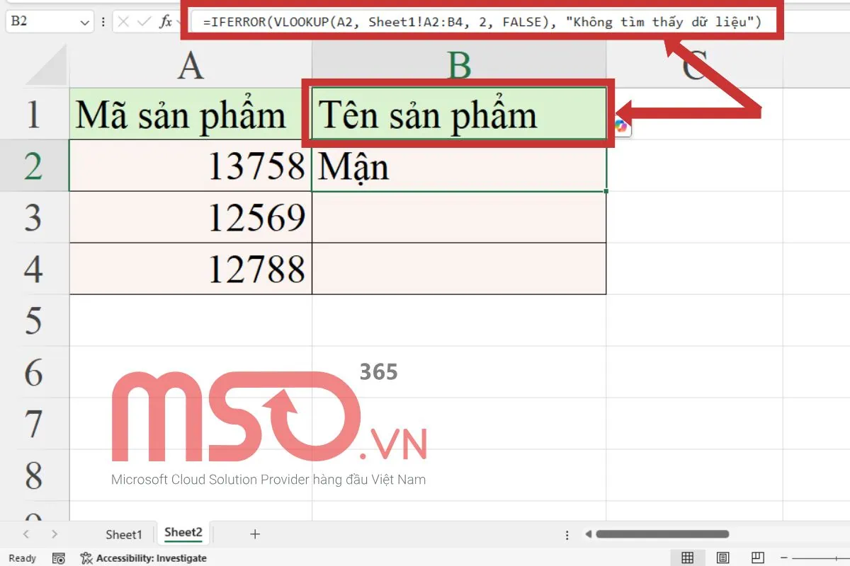 Cách dùng hàm VLOOKUP trong Excel nhiều sheet kết hợp IFERROR