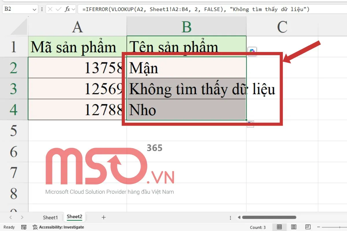 Cách dùng hàm VLOOKUP trong Excel nhiều sheet kết hợp IFERROR