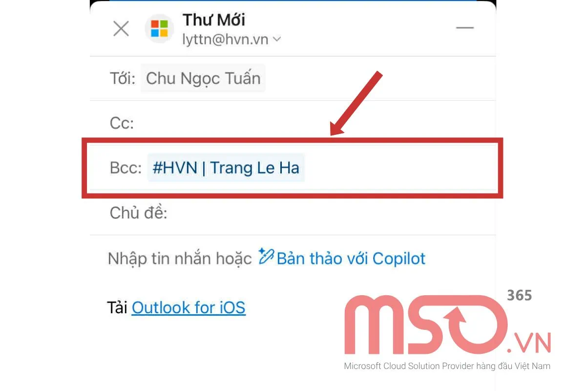 Cách gửi Bcc trong Outlook bằng điện thoại