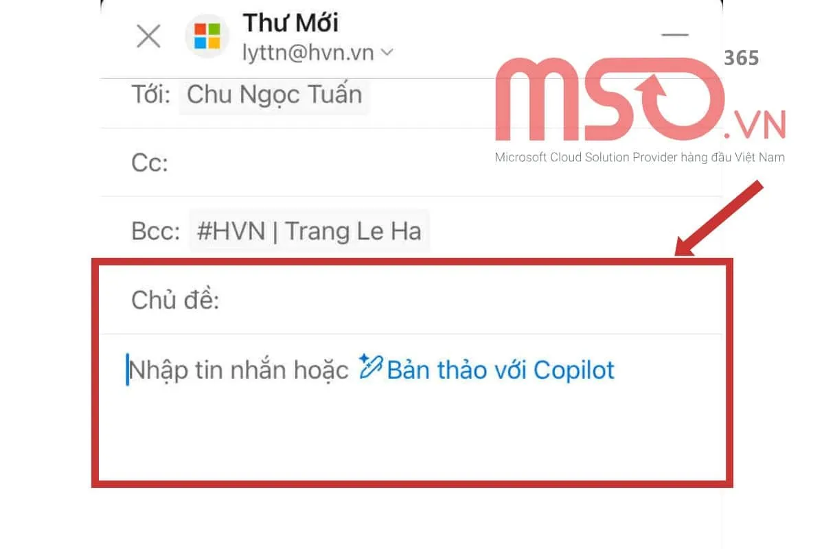 Cách gửi Bcc trong Outlook bằng điện thoại