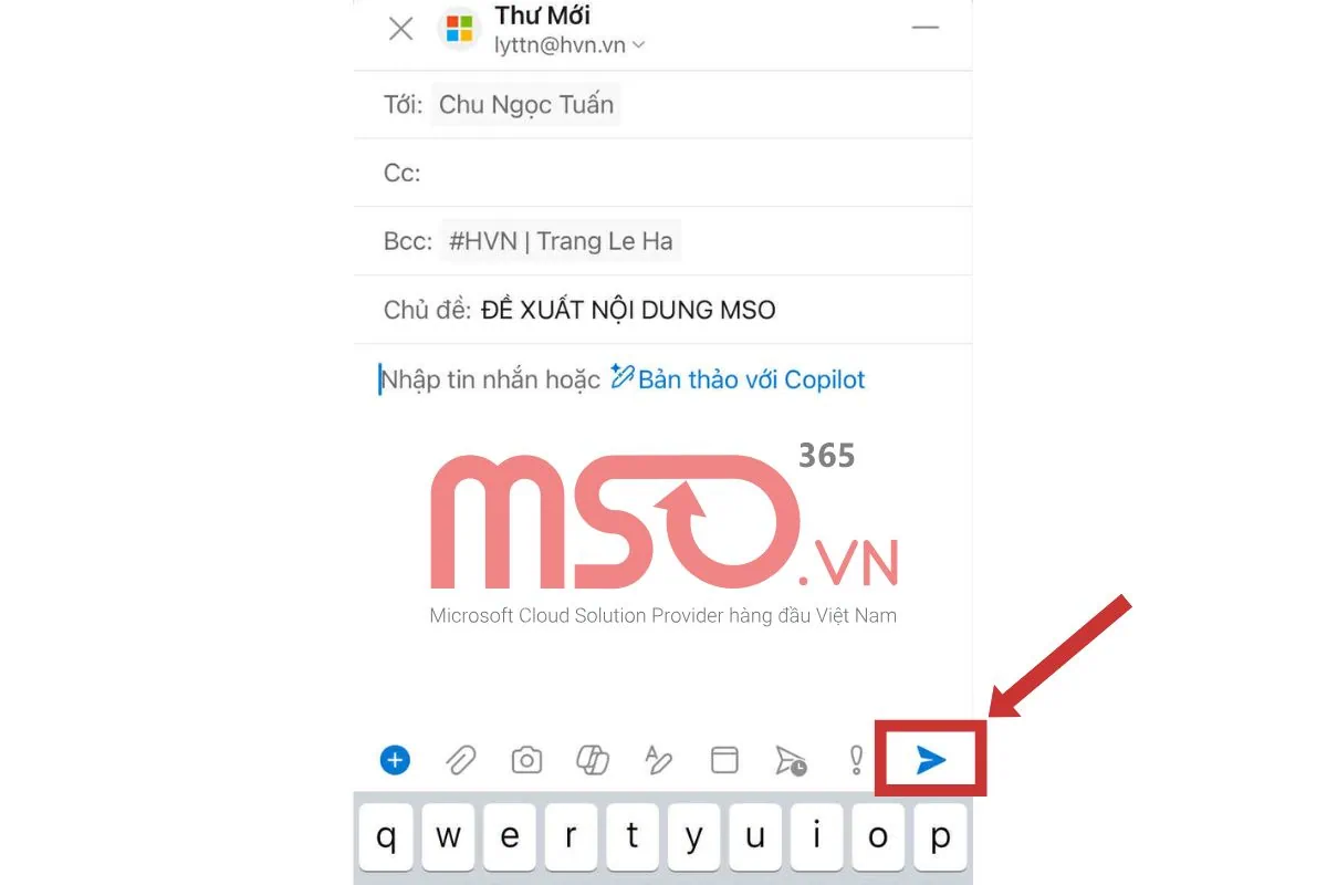 Cách gửi Bcc trong Outlook bằng điện thoại