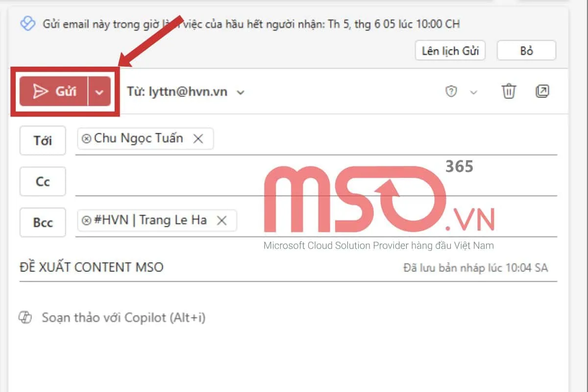 Cách hiển thị bcc trong Outlook mới trên máy tính