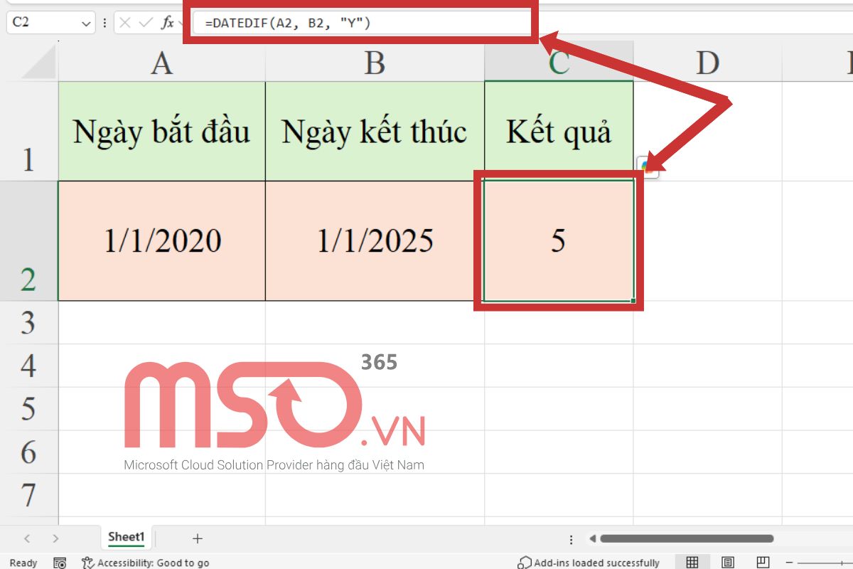 Ví dụ cách sử dụng hàm DATEDIF trong Excel cụ thể