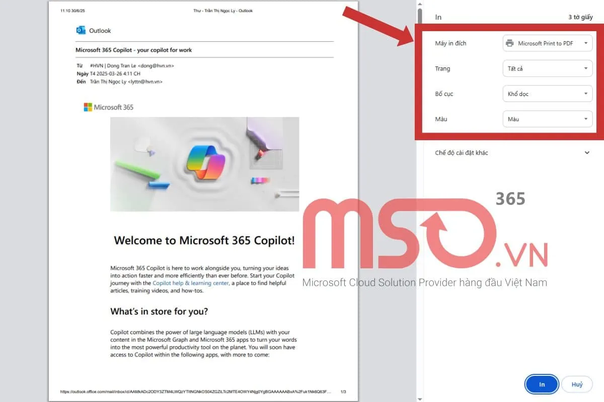 Các cách in nội dung email trong Outlook không mất chữ