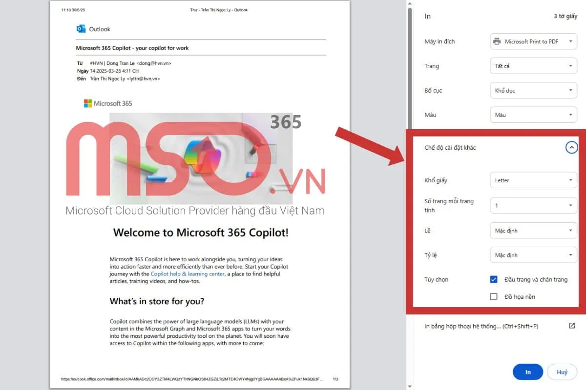 Các cách in nội dung email trong Outlook không mất chữ