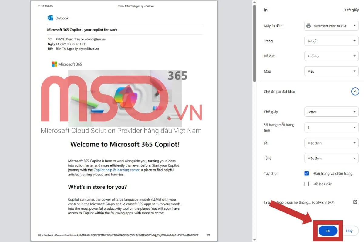 Các cách in nội dung email trong Outlook không mất chữ