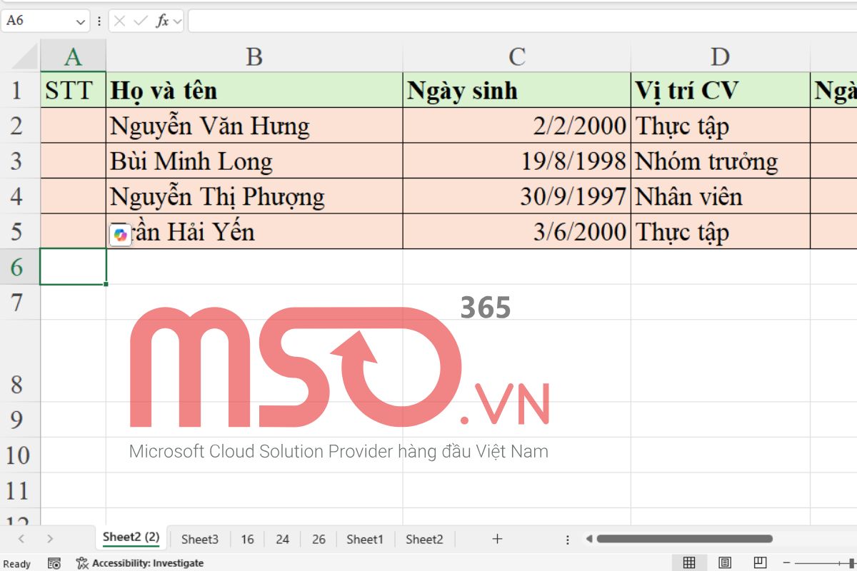 Cách đánh chữ thứ tự trong Excel theo ABC