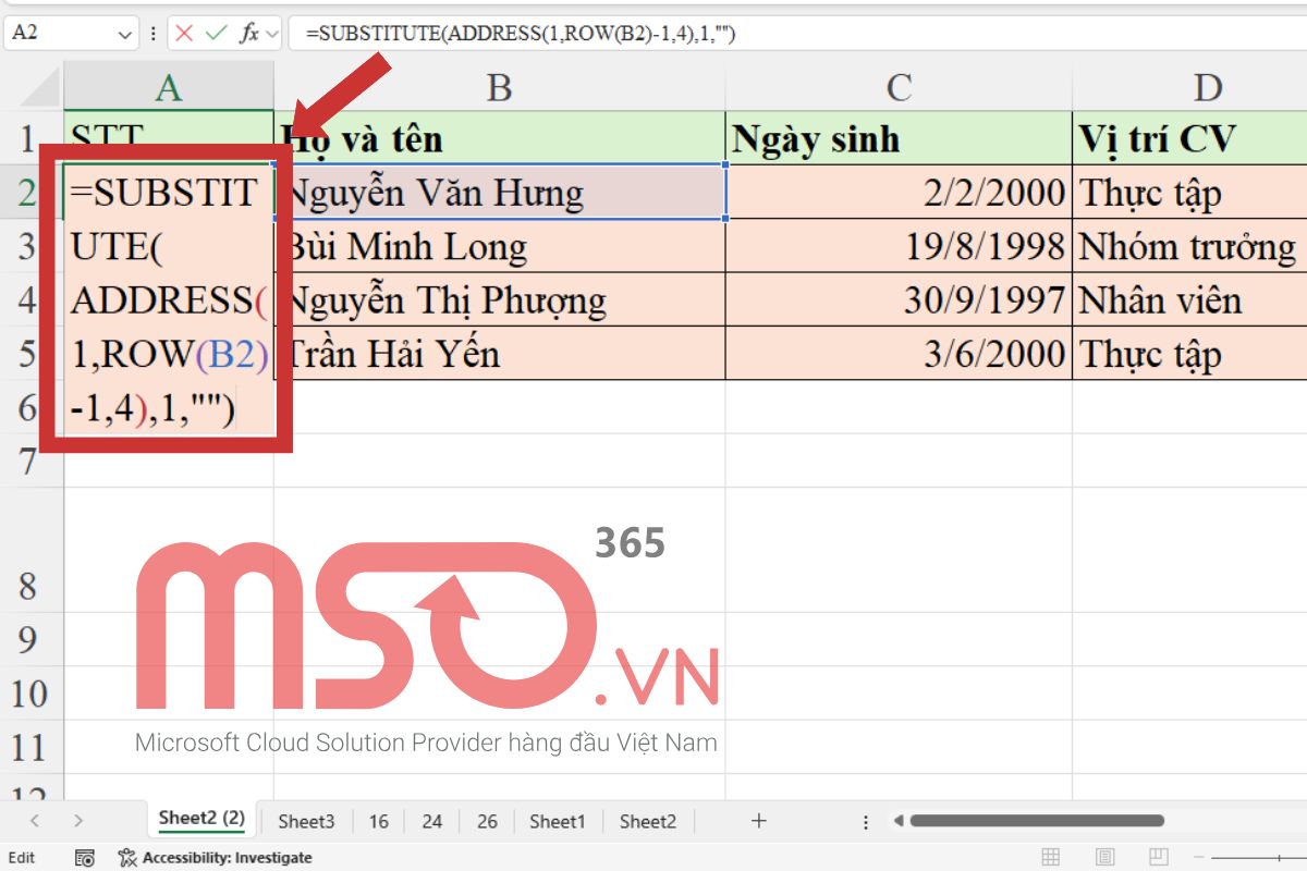 Cách đánh chữ thứ tự trong Excel theo ABC