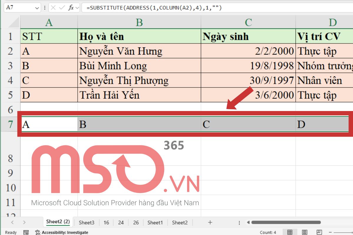 Cách đánh chữ thứ tự trong Excel theo ABC
