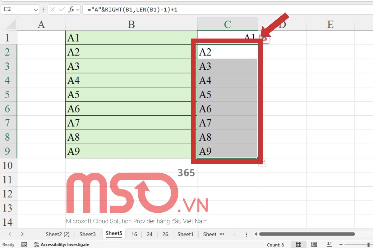 Cách đánh chữ thứ tự trong Excel với chữ kèm số