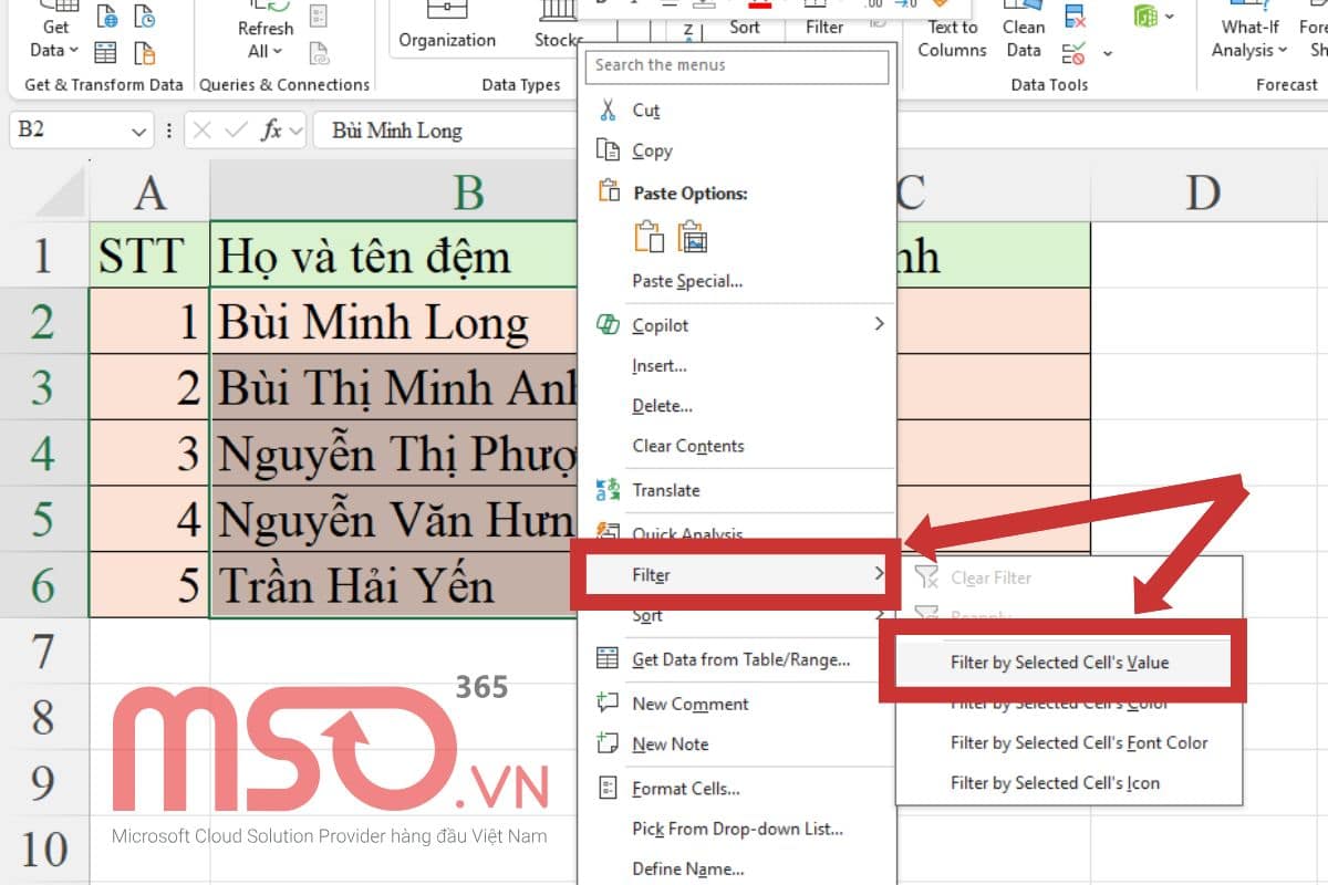 Cách đánh chữ trong Excel theo thứ tự bằng bộ lọc sắp xếp nhanh