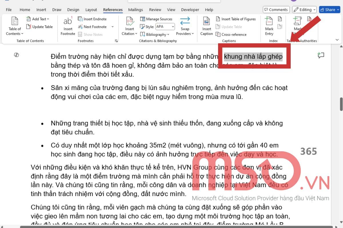 Cách tạo Footnote trong Word thông qua thanh tìm kiếm nhanh
