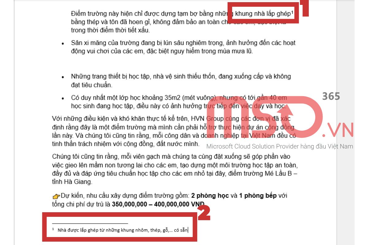 Cách tạo Footnote trong Word thông qua thanh tìm kiếm nhanh