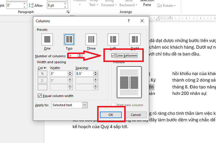 Cách thêm đường kẻ giữa các cột trong Microsoft Word