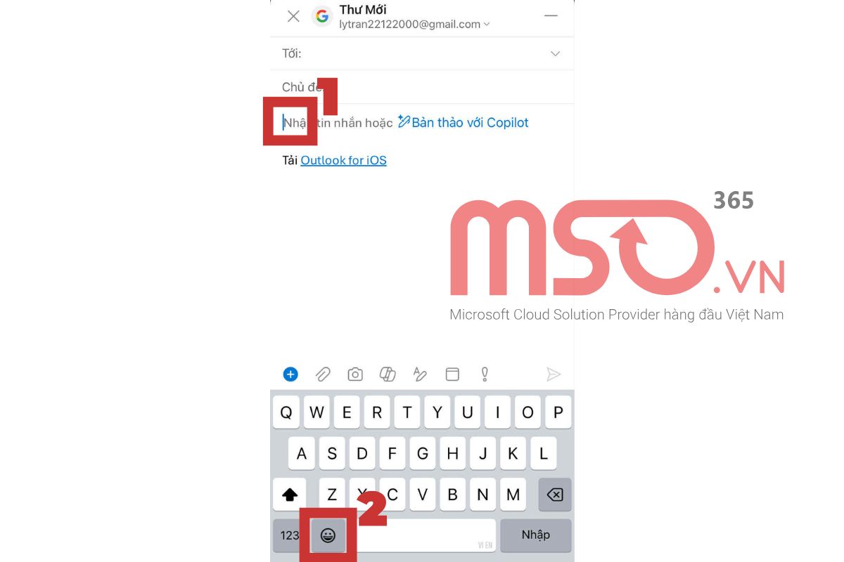 Hướng dẫn cách chèn icon trong Outlook trên điện thoại
