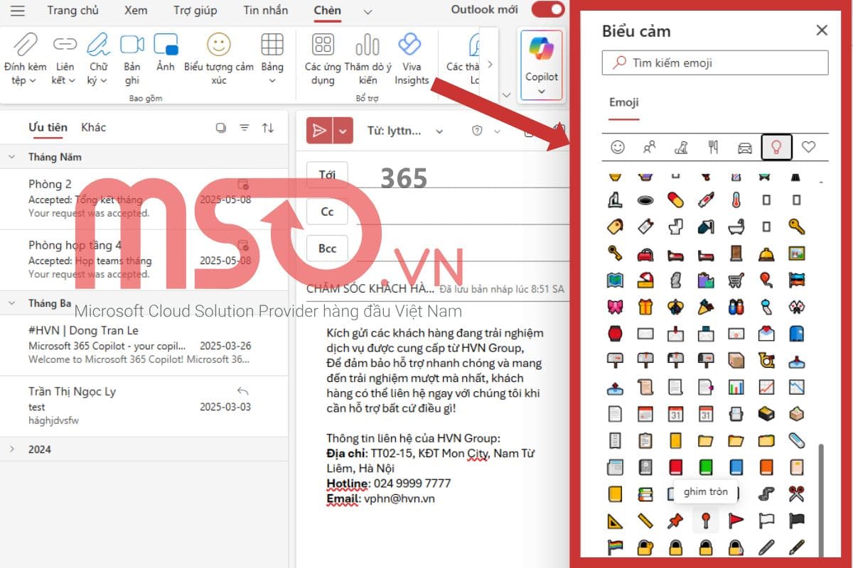 Hướng dẫn cách chèn icon trong Outlook trên máy tính