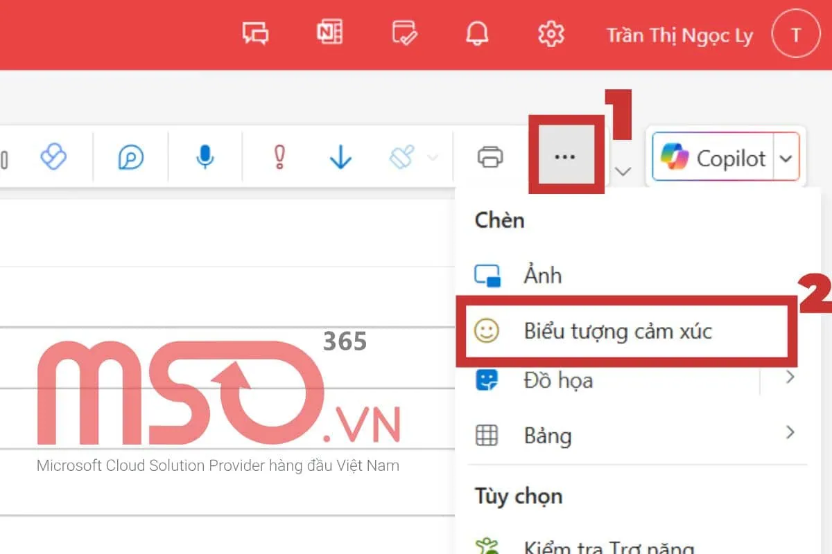 Hướng dẫn cách chèn icon vào email Outlook trên web
