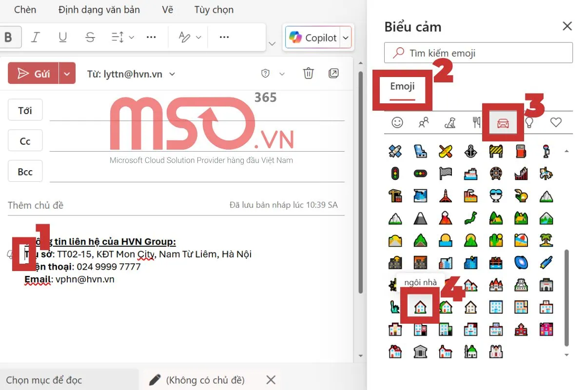 Hướng dẫn cách chèn icon vào email Outlook trên web