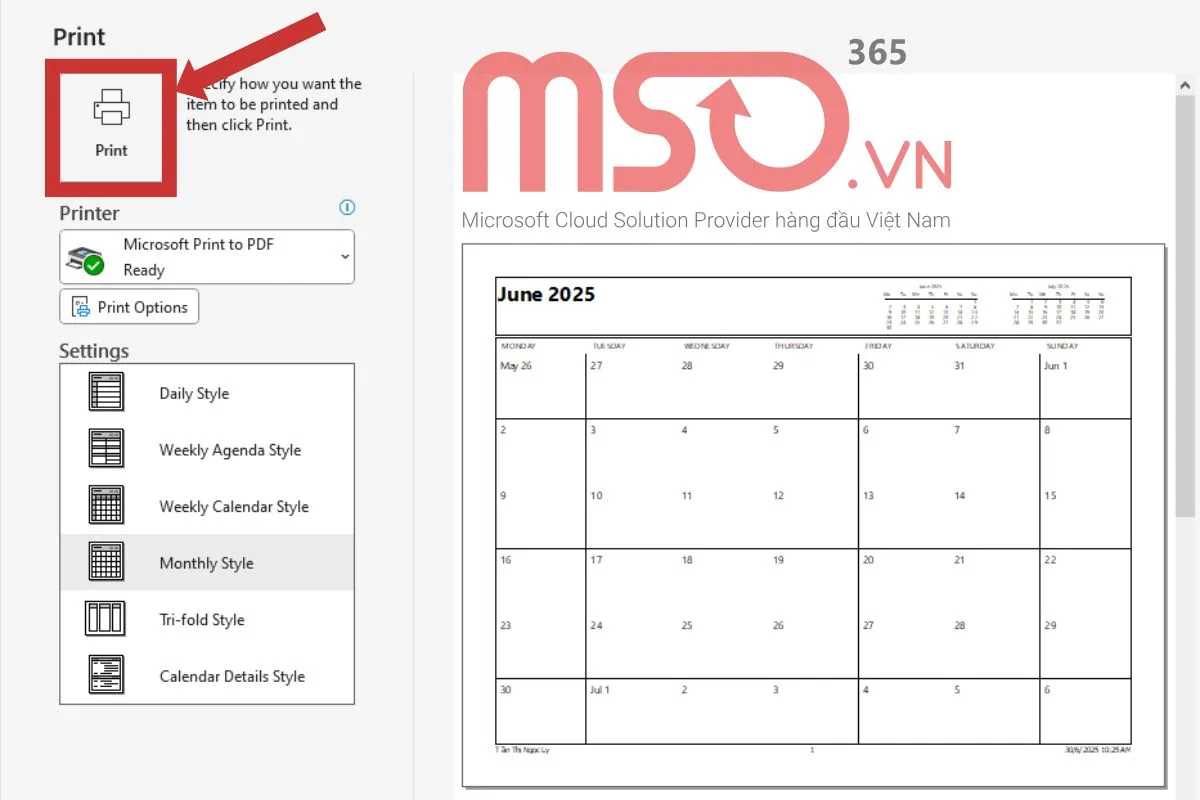 Hướng dẫn cách in email trong Outlook cổ điển