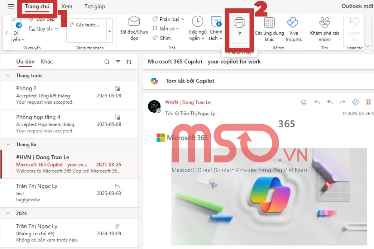 Hướng dẫn cách in email trong Outlook mới