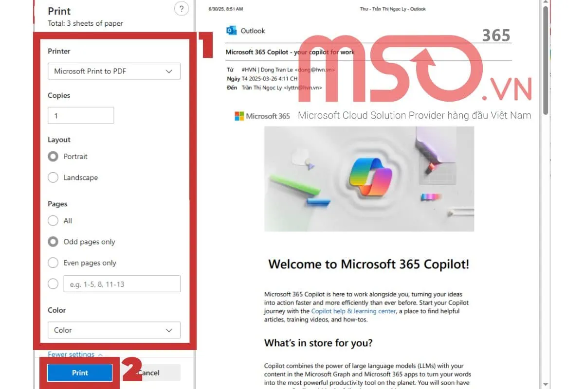Hướng dẫn cách in email trong Outlook mới