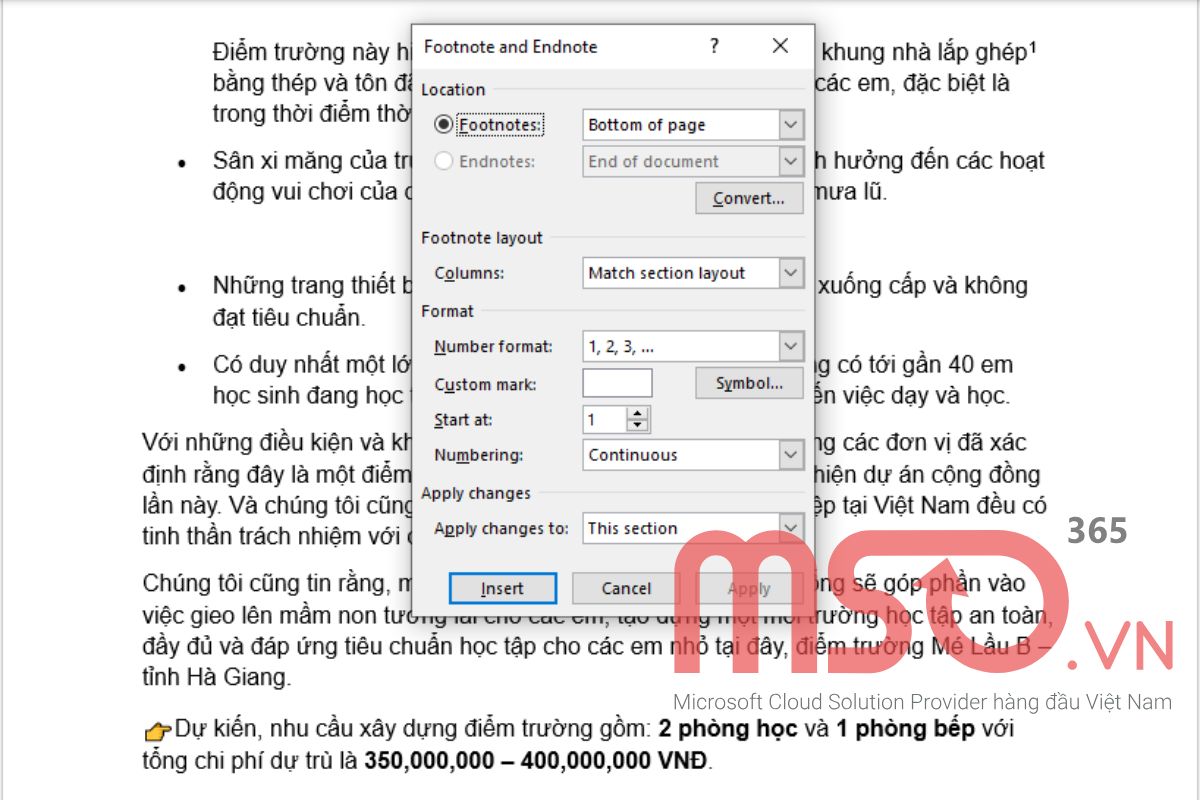Hướng dẫn thiết lập các cài đặt cho Footnote