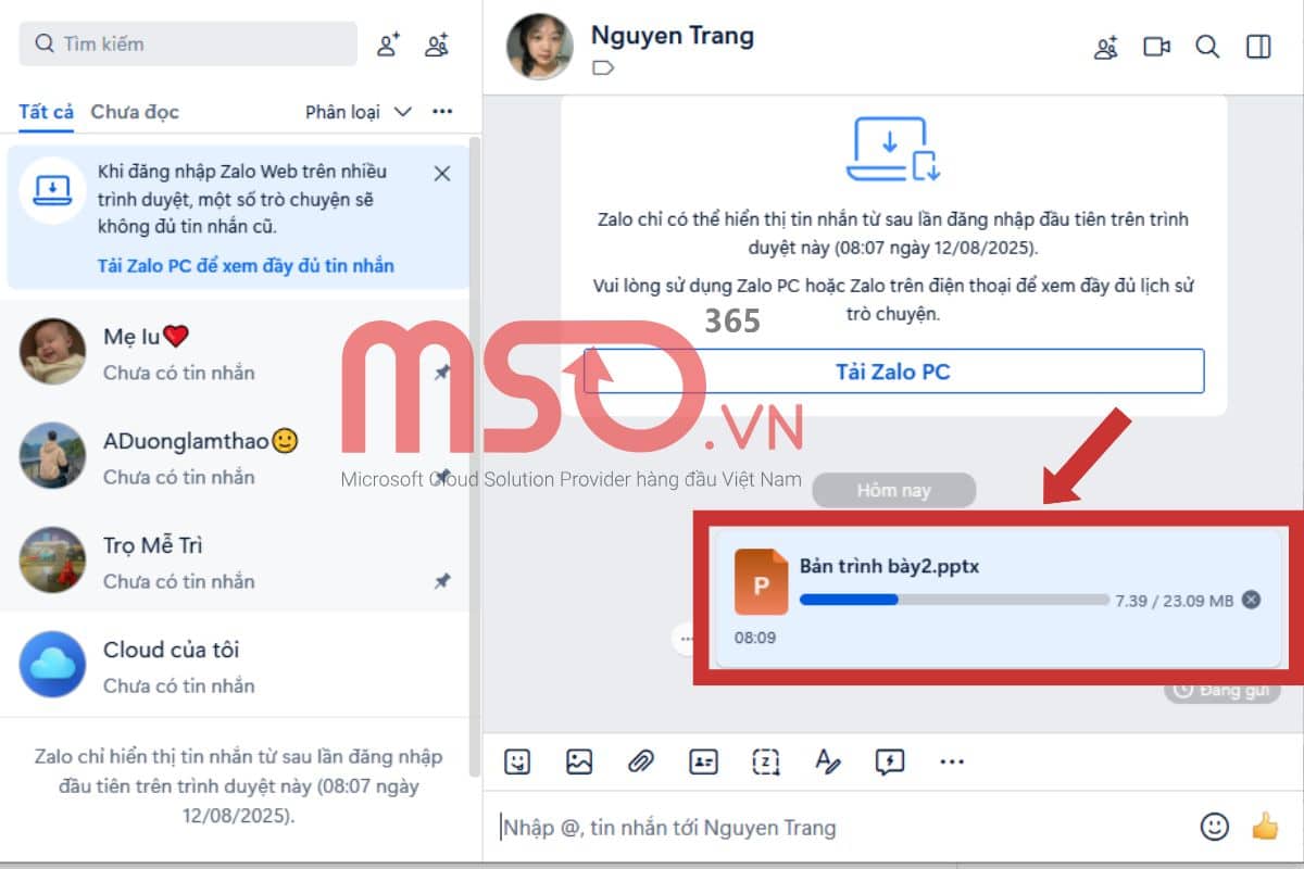 Cách gửi File PowerPoint qua Zalo trên thiết bị máy tính