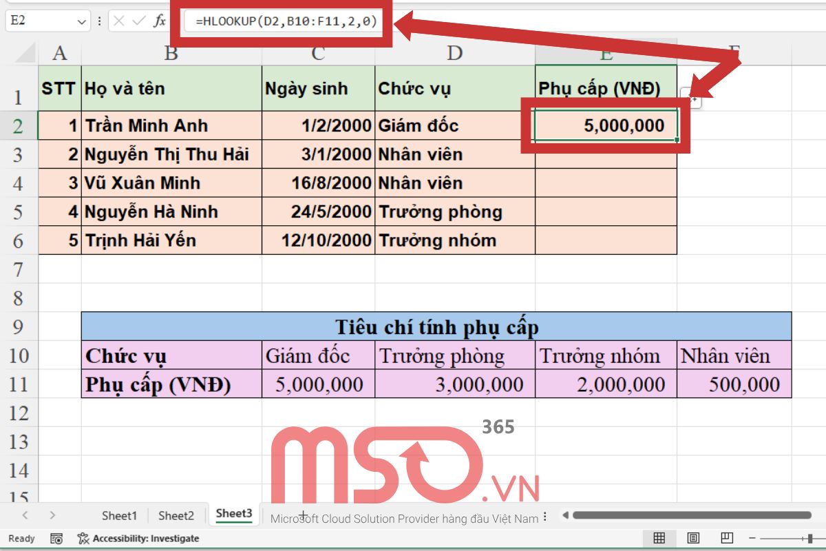 Hướng dẫn cách sử dụng hàm HLOOKUP cơ bản