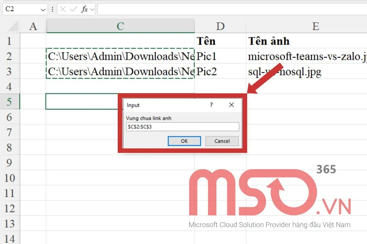 Cách chèn nhiều hình ảnh cùng lúc vào ô Excel bằng Macro