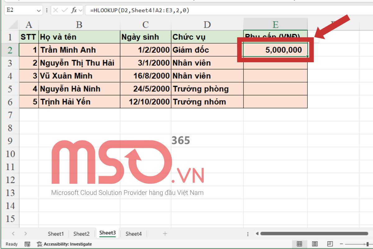 Hướng dẫn cách sử dụng hàm HLOOKUP nâng cao