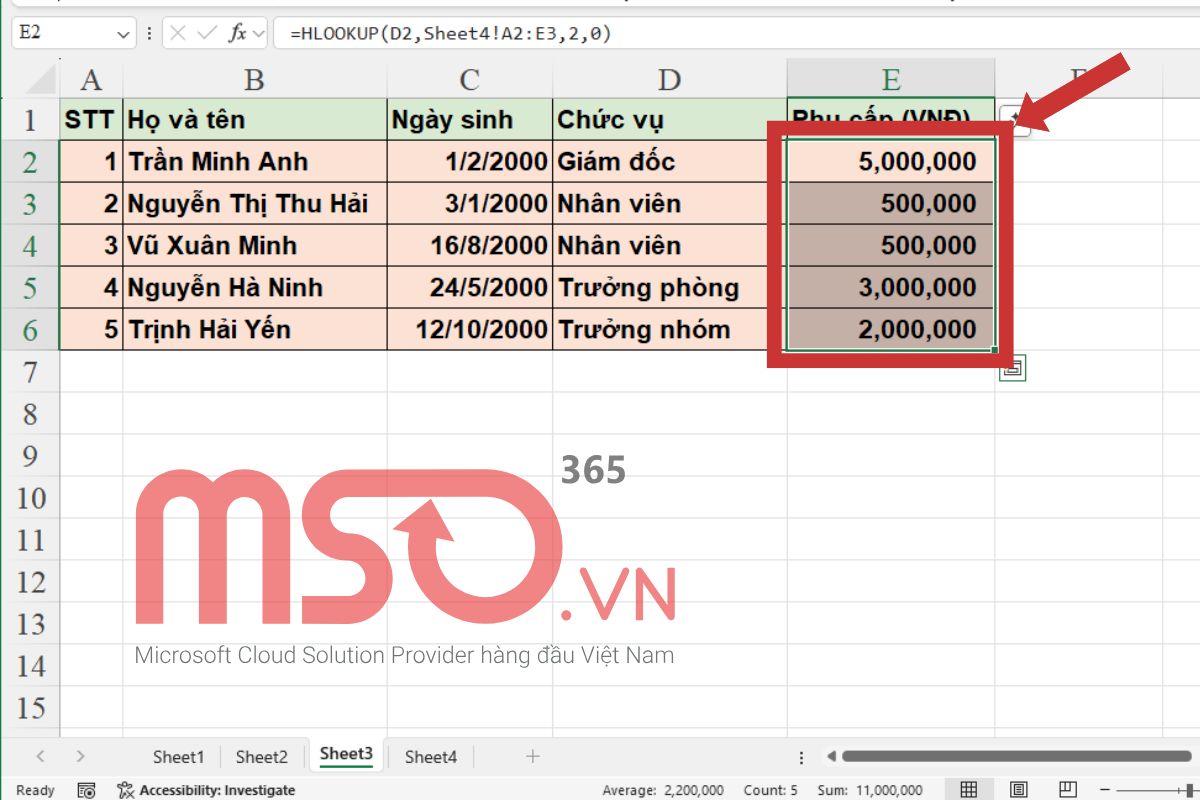 Hướng dẫn cách sử dụng hàm HLOOKUP nâng cao