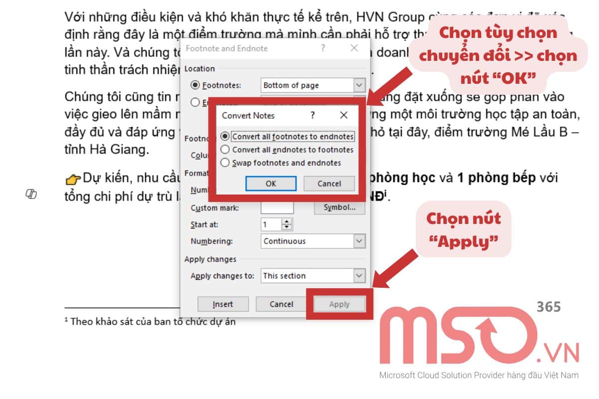 Cách chuyển đổi giữa Footnote và Endnote bằng References